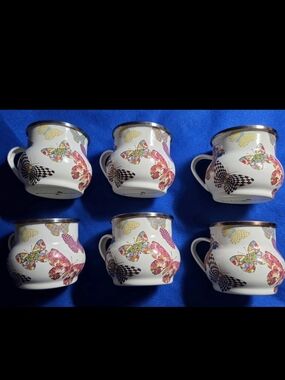 Mackenzie-Childs Butterfly Garden Enameled Cups Set of 6